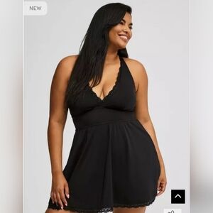 torrid Black Lace-Trim Swim Dress Plus Size 3x